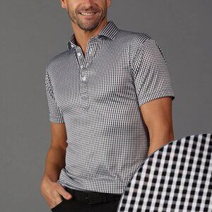 Collars & Co Semi-Spread Collar Short-Sleeve Golf Polo, Black Gingham, X-Large